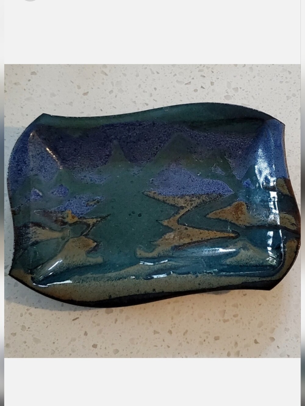 Doe Ridge Pottery Signed Trinket Tray, Evergreen Pines Blue Ridge Mnts 8"